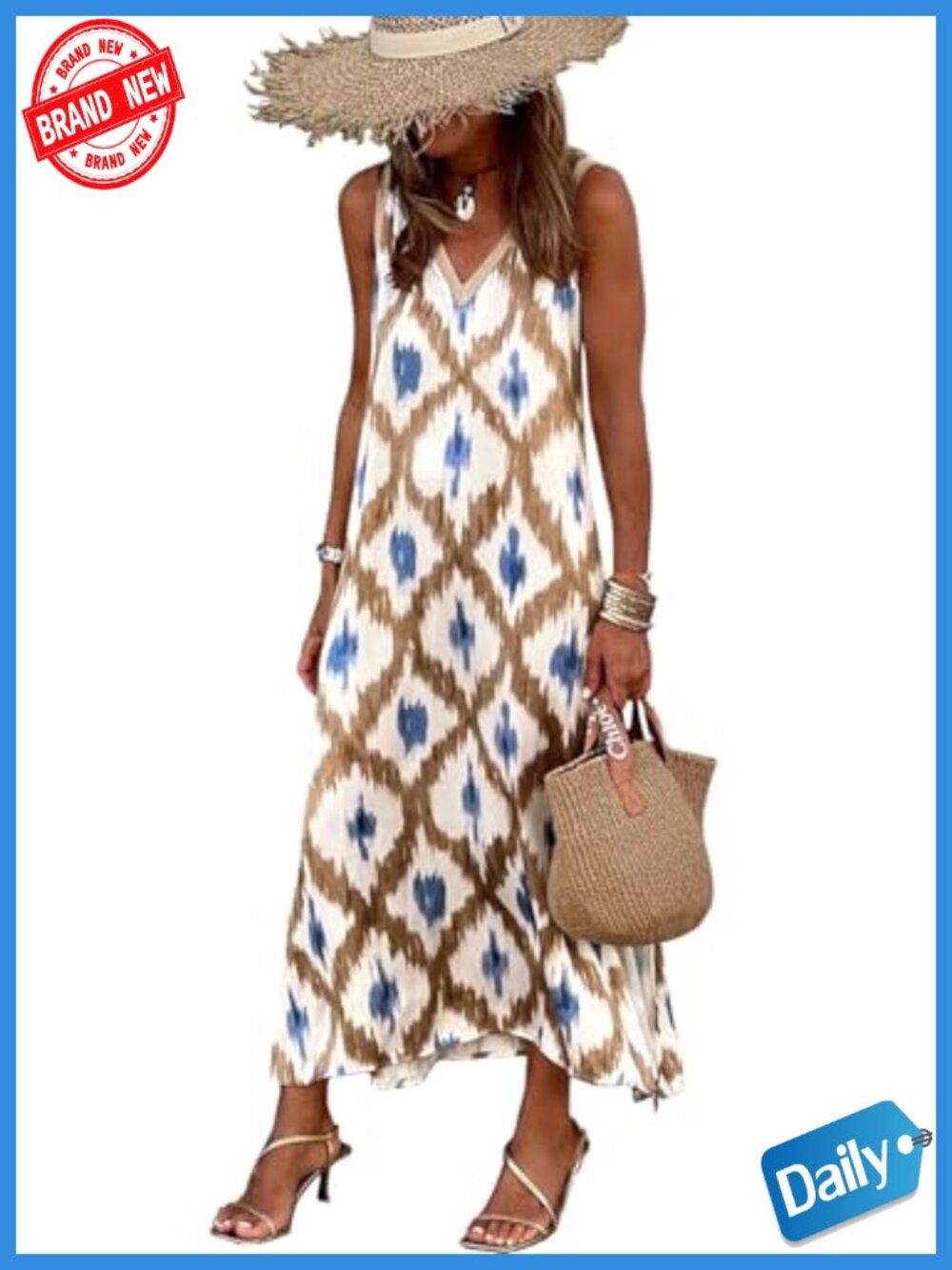 Women's V-Neck Sleeveless Floral Maxi Dress Sundress